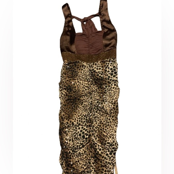 LULUMARI Brown and animal print pleated cocktail dress - Picture 4 of 5